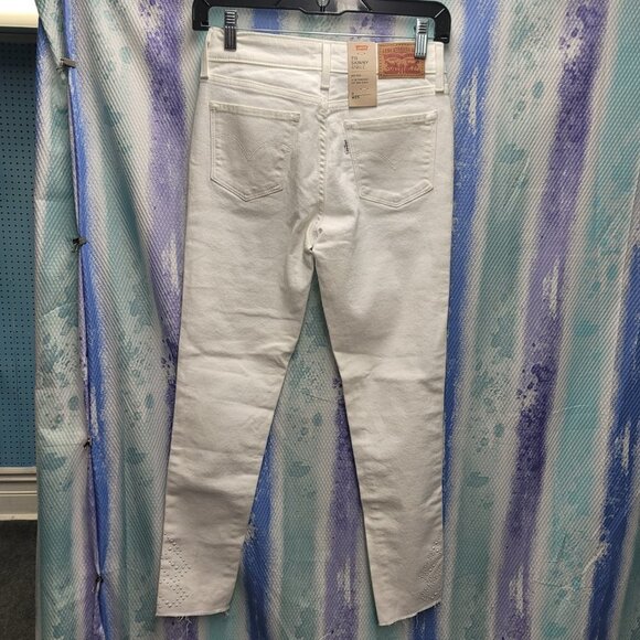 Levi Ankle Skinny White Jeans New Midrise Size 0 Ankle Embellishment - Picture 2 of 10